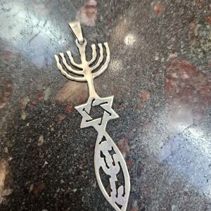 Silver Menorah Pendant with Star of David